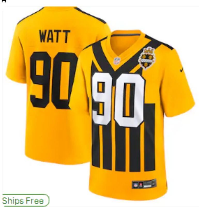 Men 2025 Pittsburgh Steelers #90 Watt Yellow Retro Nike Limited NFL Jersey style 02